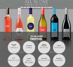 品牌展示模型‐葡萄酒酒瓶标签：All-In-One Wine Bottle MockUp
